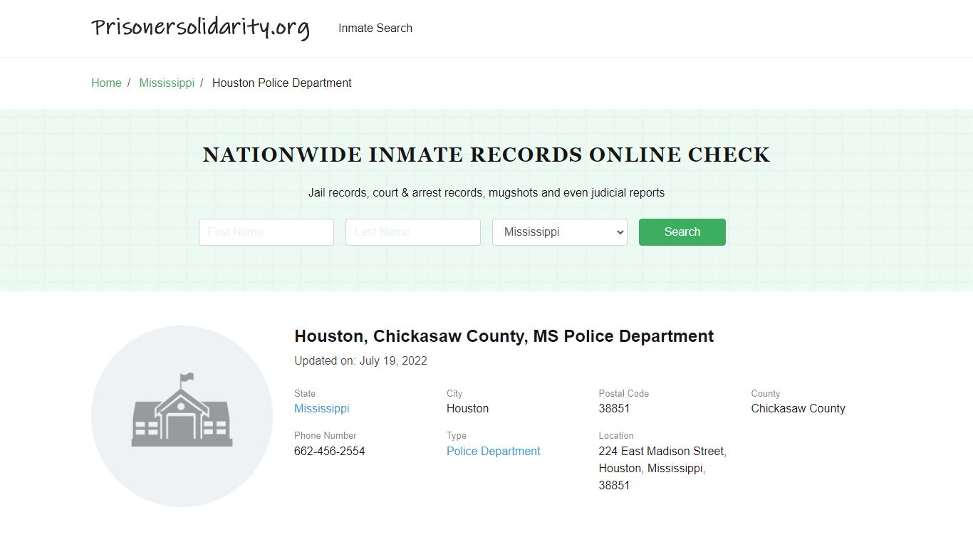 Houston, MS Police - City Jail Inmates, Arrests